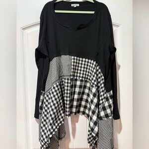 White Birch Black and White Patchwork Long Sleeve Top